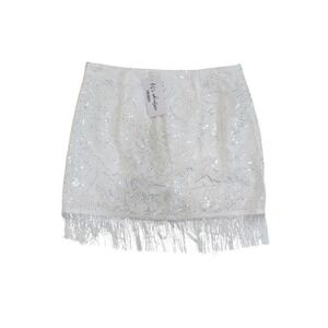 12th Tribe White Sequin Fringe Mini Skirt | Festival Party | Size S